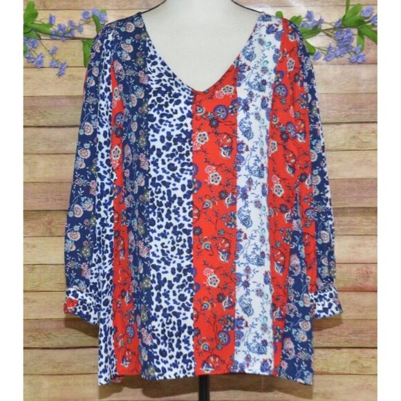 Zac & Rachel Women's Floral V-Neck Pullover Lightweight Blouse Plus Size 3X - Picture 1 of 10